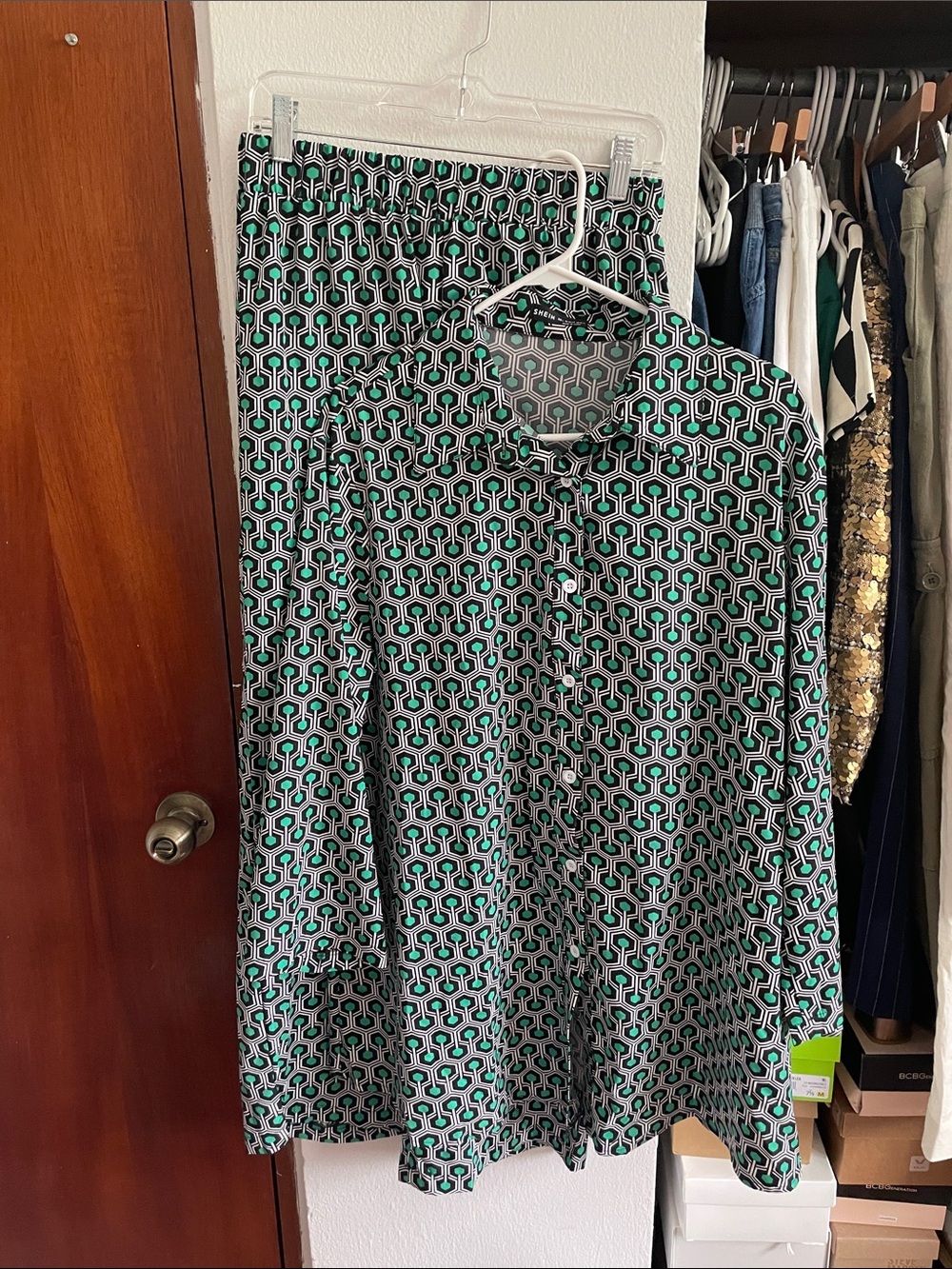 Matching Set Shirt Pants Geometric Print Size L Large Co Ord Coordinate Set